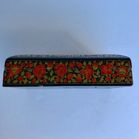 Vintage Russian Lacquer Wood Trinket Box Birds Flowers - Picture 4 of 8